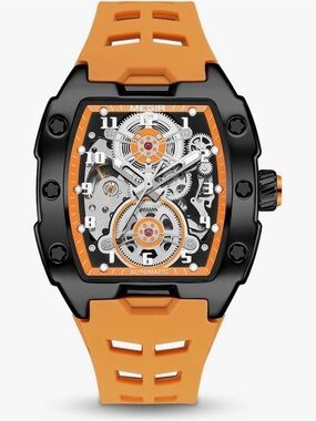 MEGIR Orange & Black Skeleton Automatic Watch